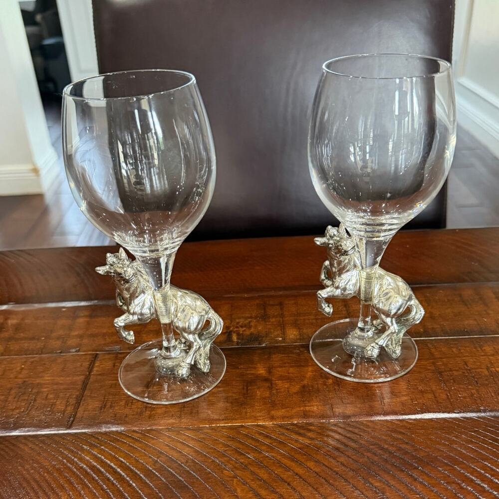 Arthur Court set of 2 Horse wine glasses